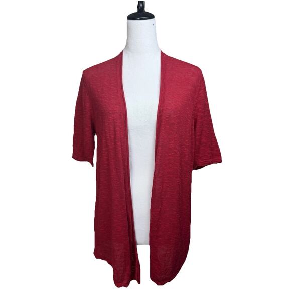 J. Jill Sweaters - J. Jill Women's Cardigan Open Front Red Linen Cotton Blend S/S Lightweight M